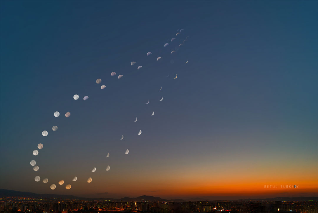 The featured image shows a broad landscape in Turkey with many images
of the Moon in different phases tracing out doubled figure eight on the sky.
Please see the explanation for more detailed information.